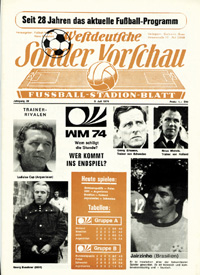 Programmheft fr die Spiele Gruppe A der Fuball-WM 1974 am 3.7.1974. Argentinien - DDR und Holland - Brasilien. Westdeutsche Sondervorschau.
