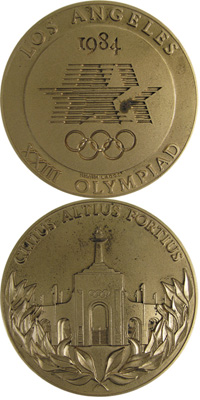 Olympische Spiele Los Angeles 1984. Offizielle Bronzemedaille des Organisations-Komitees. Bronze, 6 cm.