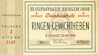 Olympic Games Berlin 1936 Wrestling/Weight Ticket<br>-- Estimatin: 60,00  --