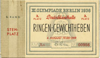 Olympic Games Berlin 1936 Wrestling/Weight Ticket<br>-- Estimatin: 60,00  --