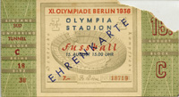 15. August, Fuball, EHRENKARTE (Finale: Italien - sterreich), Eintrittskarte fr die Olympischen Spiele 1936, 12,7x7 cm.