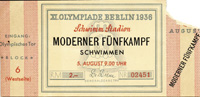 5. August, Schwimm Stadion. Moderner Fnfkampf Schwimmen. Ca. 12.5x6cm.