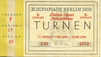 11.August 1936 Dietrich Eckhart Freilichtbhne. Turnen. Offizielle Eintrittskarte der Olympischen Spiele Berlin 1936, 10,5x6 cm.<br>-- Schtzpreis: 60,00  --