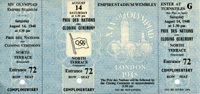 Ticket "Row Seat" North Terrace. XIVth Olympiad London 1948. Closing ceremony August 14th, 1948. 19x9 cm.<br>-- Schtzpreis: 75,00  --