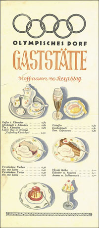 Olympic Games Berlin 1936  Menu Olympic Village<br>-- Estimation: 100,00  --