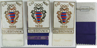 3x Teilnehmer-Abzeichen "CIO NOC - 1969 Dubrovnik". Bronze vergoldet, emailliert, Bndchen aus Leder. Ein Abzeichen mit Plakette "FIS". Gesamt ca. 3,5x7,5 cm.<br>-- Schtzpreis: 140,00  --