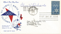 (1890-1963) Briefumschlag mit Originalsignatur von Alma W. Richards (USA). Goldmedaille Olympische Spiele 1912 im Hochsprung. 16,5x9 cm. Sehr selten!.