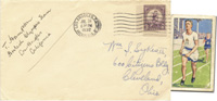 (1907-1965) Originalautogramm von Thomas Hampson (USA) auf Briefumschlag gestempelt 31.7.1932. Goldmedaille bei den Olympischen Spielen 1932 ber 800 m und Silber in der 4x400 Staffel, 15x9 cm.<br>-- Schtzpreis: 200,00  --