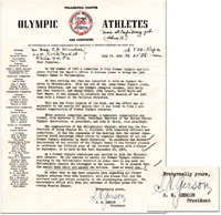 (1895-1972) Schreibmaschinenbrief mit original Signatur von Samuel Norton "Sam" Gerson (USA) vom 23.7.1946. Silbermedialle im Ringen (Federgewicht) bei den Olympischen Spielen 1920. 28x21,5 cm.
