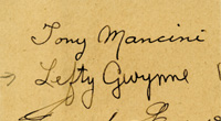 (1912-2001) Blancobeleg mit original Signatur von Horace Lefty Gwynne (CAN). Goldmedaille im Boxen (Bantam) bei den Olympischen Spielen 1932. 8x4,5 cm.