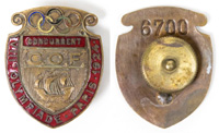 VIIIe Olympiade Paris 1924 Concurrent. Offizielles Teilnehmerabzeichen fr Athleten. Bronze, farbig emailliert. Rckseite mit Nummer 6700. 3,5x4,2 cm.<br>-- Schtzpreis: 350,00  --