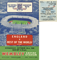 England - Rest of the World (FIFA). Wembley 23.10.1963. Programm und Eintrittskarte (8x7 cm).
