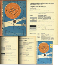 Programm-Sammlung der Weltmeisterschaft im Fuball 1954. Alle 26 Programmhefte der Fuball-Weltmeisterschaft in einem Buch gebunden. Komplettes Set mit 18 Vorrunden - Programmen (einschlielich Entscheidungsspiele); 7x Viertel- , Halbfinale und Spiel um Pl