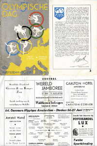 Offizielles Fuball - Programm "West-Europa v Centraal-Europa" am 20.6.1937 in Amsterdam im Rahmen des "5e Olympische Dag". Mit Aufstellung der beiden Auswahlmannschaften.<br>-- Schtzpreis: 100,00  --