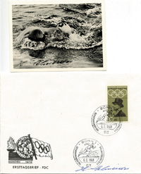 (1909-1972) Briefumschlag mit original Signatur von Hans Schneider (GER). Silbermedaille bei den Olympischen Spiele 1936 mit Deutschland im Wasserball, 16x12 cm.<br>-- Schtzpreis: 40,00  --