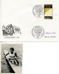(1906-1970) Briefumschlag mit original Signatur von Ernst Krebs (GER) Goldmedaille im 10.000 m Kanu bei den Olympischen Spielen 1936, 16x12 cm.<br>-- Schtzpreis: 75,00  --