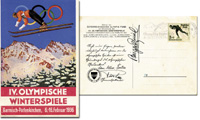 Original Postkarte des sterreichischen Olympiafonds fr die Olympischen Winterspiele Garmisch-Partenkirchen 1936. Mit Sondermarke und Sonderstempel vom 6.2.1936. Auerdem(1911-1998) eine original Signatur der norwegischen Skilegende und 2fachen Goldmedail