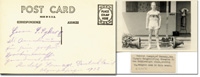 (1908-1998) s/w-Fotopostkarte mit Originalwidmung von Rudolf Ismayr (GER) auf der Rckseite. Goldmedaille bei den Olympischen Spielen 1932 im Mittelgewicht des schwerathletischen Dreikampfes, 14x9 cm.