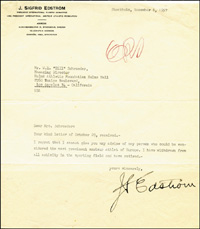 (1870-1964) Original Brief mit original Signatur von Siegfried Edstrm (SWE) vierter IOC Prsident von 1946-1952, 23x21 cm.<br>-- Schtzpreis: 75,00  --