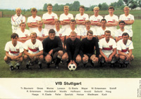 Farbiges Grobild 1968/69 VfB Stuttgart. Karton 21x14,5 cm mit 15 original Signaturen der Spieler.<br>-- Schtzpreis: 40,00  --