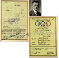 Olympic Games Amsterdam 1928. ID-Card for athlets<br>-- Estimatin: 240,00  --