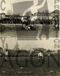 2x S/W-Postkarte FC Bayern Mnchen - Freiburg (6:1) ca. 1924. Spielszene. Bildverlag G.Graeber, 14x9 cm.<br>-- Schtzpreis: 80,00  --