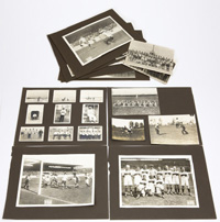 Fotosammlung mit 43 S/W-Fotos von dem deutschen Nationalspieler Wiggerl Hofmann (FC Bayern Mnchen) von der Teilnahme des DFB an den Olympischen Spielen 1928 und von den Vorbreitungen der deutschen Natoinalmannschaft auf dieses Turnier. 18 S/W-Pressefotos