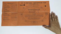IXe Olympiade Amsterdam 1928. Prijzen van Abonnementen en Plaatskaarten (Offizieller Stadionplan mit Preise fr Eintrittskarten der Olympischen Spiele 1928). 42,5 x22 cm.<br>-- Schtzpreis: 75,00  --