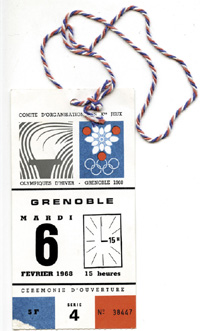 Olympische Winterspiele Grenoble 1968. Erffnungsfeier "Ceremonie D'Ouverture", 6.2.1968. 17,5x7 cm.<br>-- Schtzpreis: 125,00  --