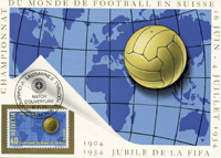 Championnat Du Monde De Football En Suisse 16 Juin - 4 Juillet 1954 - Jubile De La FIFA 1904-1954 mit Sonderstempel zum Erffnungsspiel der Fuball - Weltmeisterschaft 1954 Match dOuverture Lausanne 16.VI.54. 14,5x10,5 cm.