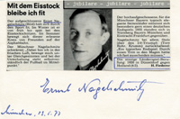 (1902-1987) Karteikarte mit Originalsignatur von Ernst Nagelschmitz (DFB 1 Fuball A-Lnderspiel 1926; Bayern Mnchen) mut aufmontiertem Zeitungsbericht, 15,5x10 cm.<br>-- Schtzpreis: 40,00  --