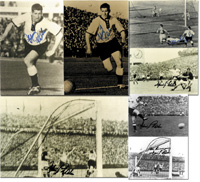 (1929-2003) 7 verschiedene S/W-Reprofotos vom Finale der Fuball - Weltmeisterschaft 1954 jeweils mit Helmut Rahn und original Signaturen von Helmut Rahn (Rot-Wei Essen), 29,5x20 cm. Bis 24x17 cm.<br>-- Schtzpreis: 90,00  --