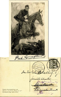 Offizielle Postkarte "Olympia-Kunstausstellung 1936" mit dem Gemlde des Hollnders Rob Graafland (1875-1940) "Mdel wie Du", das am Kunstwettbewerb der Olympischen Spiele Berlin 1936 teilnahm. Mit original Signatur von Rob Graafland in Tinte. Karte gelauf