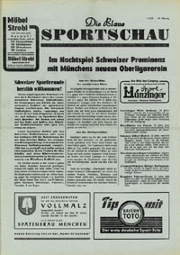 Freundschaftsspiel Grasshoppers Zrich v 1860 Mnchen am 4.5.1955 in Mnchen. Programm "Die Blaue Sportschau".