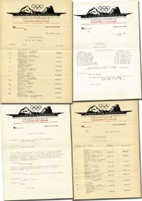 4 verschiedene offizielle "Pressemitteilungen" des Organisationskomittee der IV. Olympischen Winterspiele 1936 vom 6.2. bis 16.2., je 30x21 cm.<br>-- Schtzpreis: 50,00  --