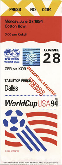 World Cup 1994. Ticket Germany v South Corea