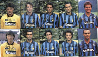 Autogrammkartensatz (8 Grokarten) von Inter Mailand ca. 1992-1994 mit moriginal Signaturen der Spieler, je 24x17 cm.