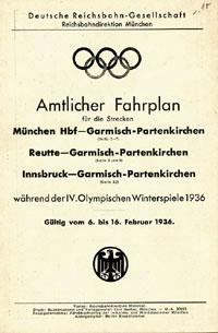 Olympic Wintergames 1936 official Time table rail