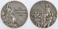 Siegermedaille IXe Olympiade Amsterdam 1928. In Silber fr den 2. Platz bei den Olympischen Spielen in Amsterdam, Bronze (Gewicht 70 Gramm) mit Randpunze "Gec", 5,5 cm.<br>-- Schtzpreis: 7500,00  --