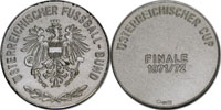 Siegermedaille fr den Sieger im Pokalwettbewrb von sterreich 1972 fr Rapid Wien. Inschriften sterreichischer Bund. Auf der Rckseite "sterreichischer Cup" un die Gravur "Finale 1971/72 . Silber (gepunzt "800", 17 Gramm), 3,5 cm.