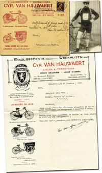 (1883-1974) Briefbogen mit schreibmaschinen Text und der original Signatur von Cyrille Van Hauwaert (BEL). Belgischer Radfahrer 1909 Sieger 1.Etappe Tour de France, 1908 Sieger Paris-Roubaix, 1907 + 1909 Sieger Bordeaux-Paris, 1909 belgischer Meister. 27,5