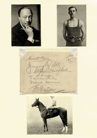 Autogrammblatt mit aufmontiertem Autogrammbeleg (12x9 cm) mit den orginal Signaturen von Jimmy Wilde (GBR; 1892-1969) 1914 Europameister und 1916 Weltmeister im Boxen Fliegengewicht; Frank Moran (USA; 1887-1969), kmpfte 2x um Boxweltmeisterschaft 1914 geg