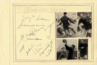 Albumkarton mit 16 original Signaturen der Offenbacher Kickers. 4 aufmontierte S/W-Magazinfotos, 28x19 cm.