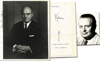 1) (1887-1975) Originalsignatur vom ehemaligen 5. IOC-Prsidenten 1952-1972 Avery Brundage auf einem S/W-Pressefoto, 25x20,5 cm. Auf  Papier aufgezogen 2) (1914-1999) Original Blockpapier "From The Lord Killanin" mit original Signatur des sechsten IOC-Pr