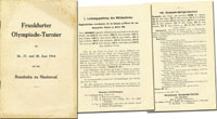 Frankfurter Olympiade Turnier am 26., 27. und 28 Juni 1914 auf der Rennbahn zu Niederrad. (Reglement). Ausgeschrieben vom Komitee fr die Kmpfe zu Pferde bei den Olympischen Spielen zu Berlin 1916.<br>-- Schtzpreis: 125,00  --