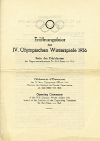 Erffnungsfeier der IV. Olympischen Winterspiele 1936. rede des Prsidenten des OK Dr. Karl Ritter von Halt.<br>-- Schtzpreis: 150,00  --