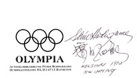 (1928-2023) Blancobeleg mit original Signatur von Shiro Hashizume (JPN) in japanischer und lateinischer Schrift. Olympische Spiele 1952 Silber im Schwimmen ber 1.500 m. 15x11 cm.<br>-- Schtzpreis: 40,00  --