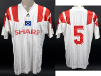 Original match worn Spielertrikot vom  Hamburger SV mit der Rckennummer 5. Getragen von Markus Babbel in einem Spiel der Fuball Bundesliga in der Saison 1992/1993. Status:ABB.