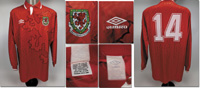 match worn football shirt Wales 1992