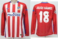 Original match issued Spielertrikot von Atletico Madrid mit der Rckennummer 18. Getragen von Jesus Gamez (wurde nicht einwechselt) am 27.04.2016 im Halbfinale der UEFA Champions League gegen den FC Bayern Mnchen. Atletico - Bayern 1:0. Status:AAB.